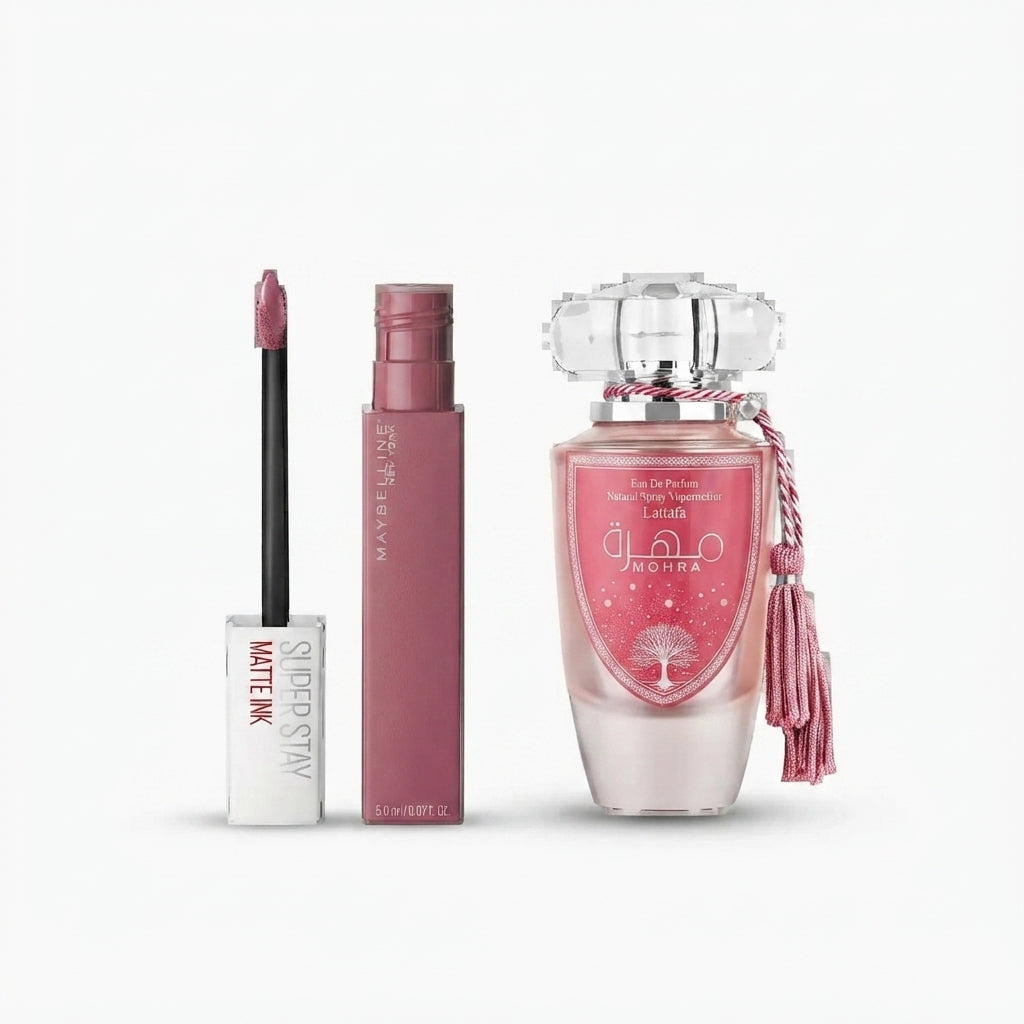 Lattafa Mohra Silky Rose + Lipstick Bundle